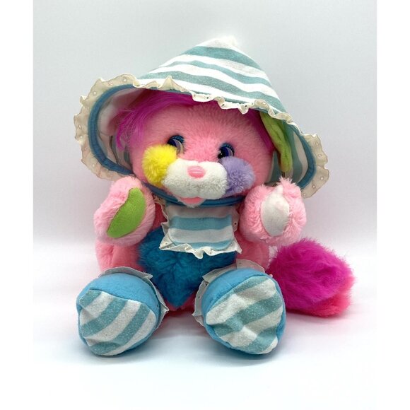 Vintage 1985 Mattel Popples Baby Cribsy Pink Plush With Bib, Bonnet & Booties - Picture 1 of 11